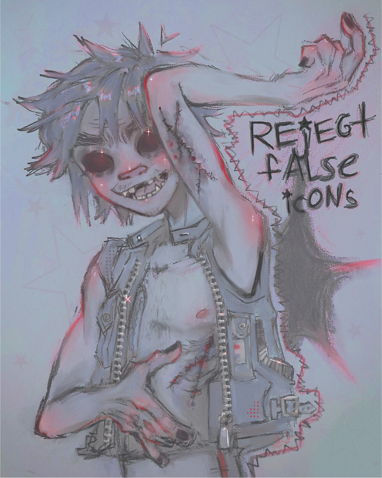 I love the grey-blue and dark red color combo, like I'm obsessed with it, I don't like how the neck is though. This is one of my break through drawings too, like my art got significantly better afterwards. Oh, and this was rendered from a photo :3 I didn't draw the zipper though cuz I'm not doing all that....