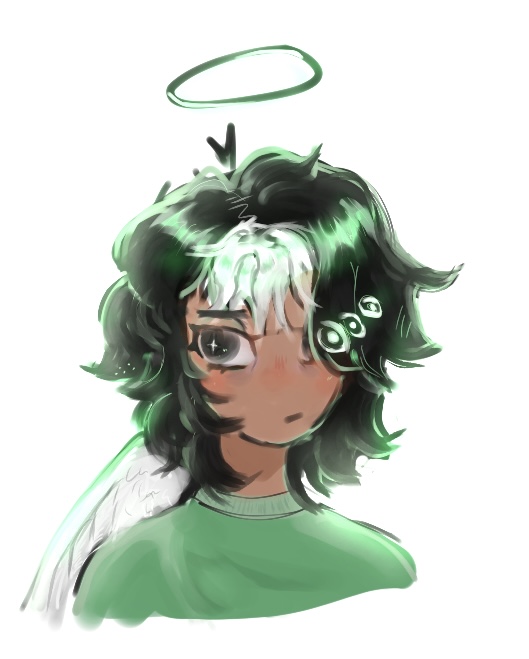 Another person also had a really sweet OC that I wanted to draw so I did a quick doodle, I actually like it more than the previouse drawing cuz it just looks so sparkly even if the quality is lower. I didn't know what part of the hair was what so I just gave them extra eyes (it was just highlights in the original 0_0) and they look really awesome! Sadly I skipped the nose...again....