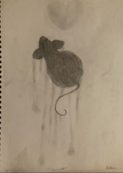 I'm super glad I dated this one cuz now I can order everything chronilogically. I made this drawing on April Fools when my mouse Creampuff died, she was super cool. RIP bro.